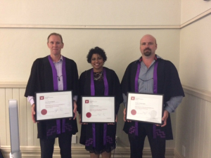 Graduating Class 2016 from left to right: Gary Board (Brosnan Construction), Jasmine Manicckam (NZTA), Gordon Inglis (Fulton Hogan)